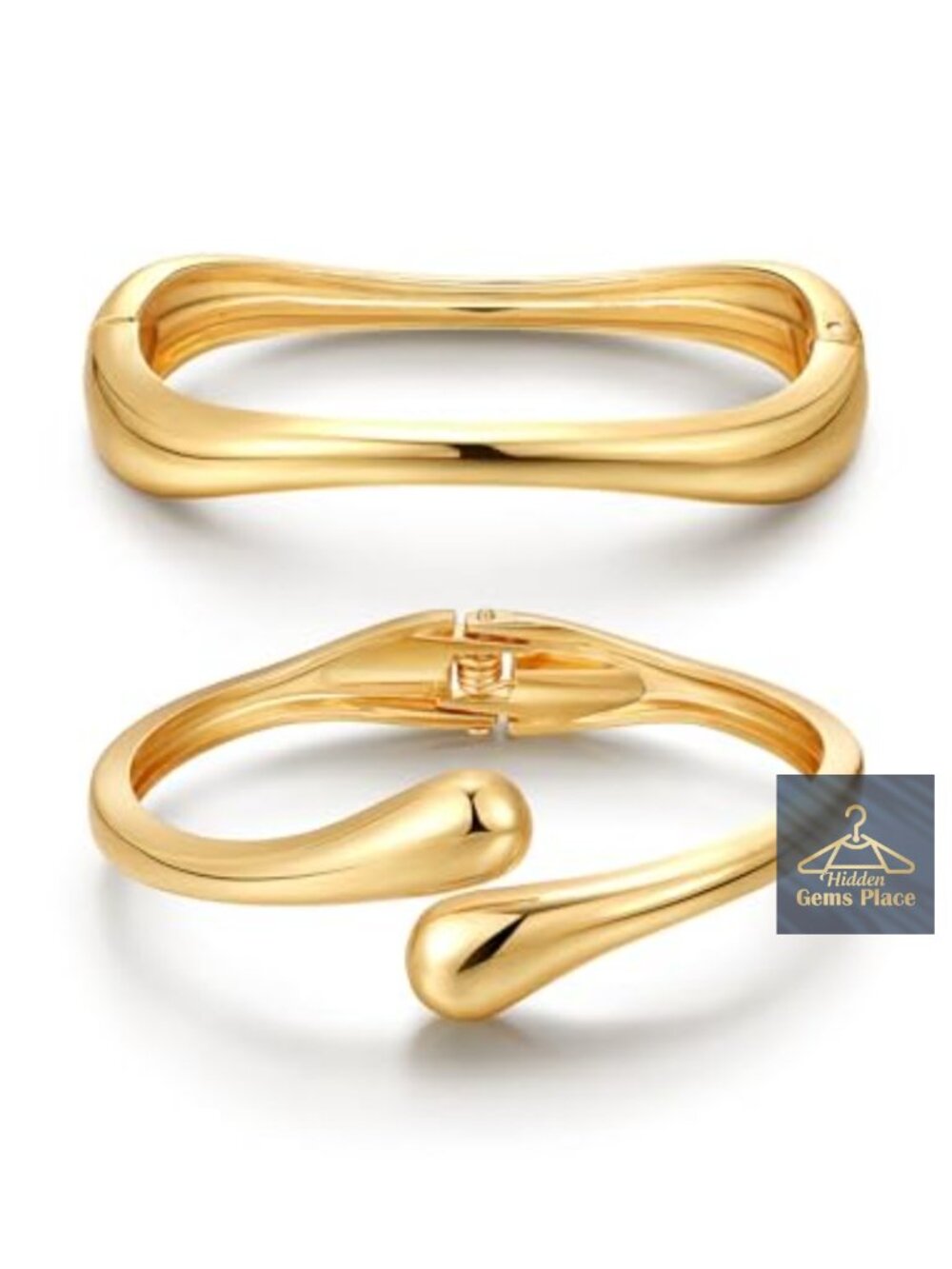Chunky Gold Plated Bangle Bracelet Set - Stackable Cuff Bracelets for Women